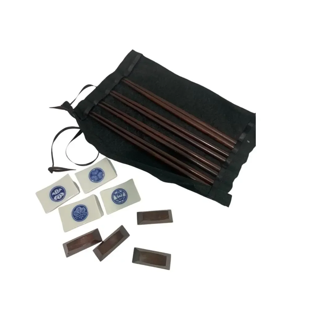 Wooden and Porcelain Chopstick Serving Set 4 Person